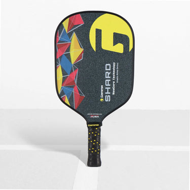 Black Pickleball paddle with geometric design and GAMMA LOGO